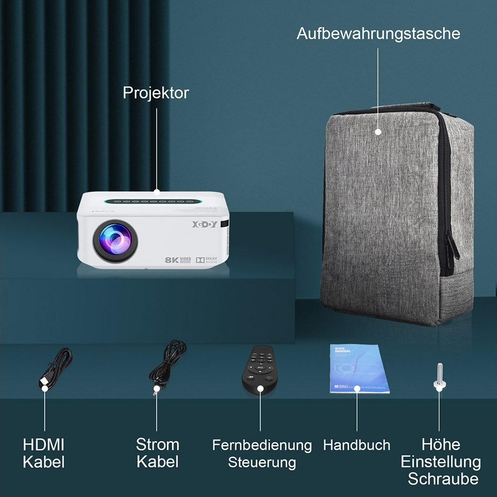 4K & 8K Support Beamer mit 5G WiFi, Bluetooth, 1080P HD, Dolby Sound Smart Portable Beamer mit Tasche
