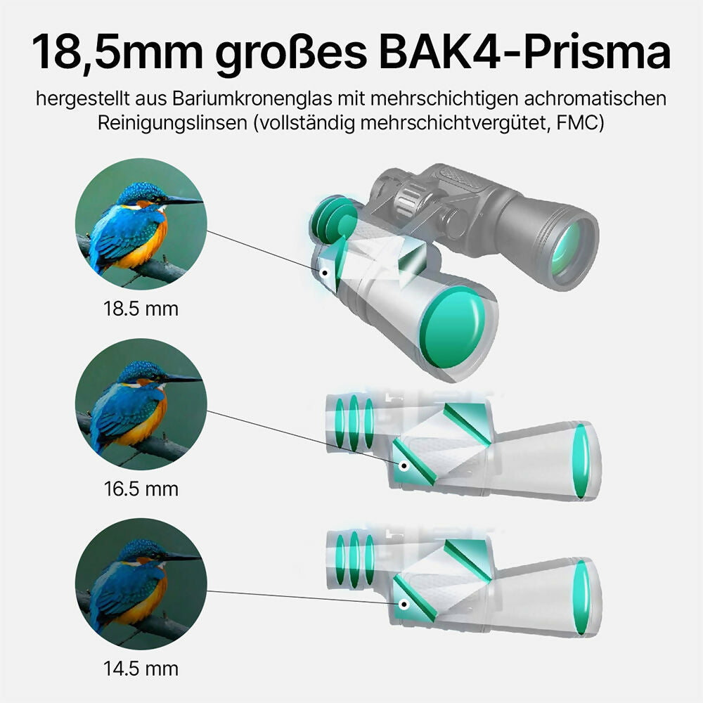 20x50 Kompakt-Fernglas (Tag & Dämmerung), wasserdicht, BAK4