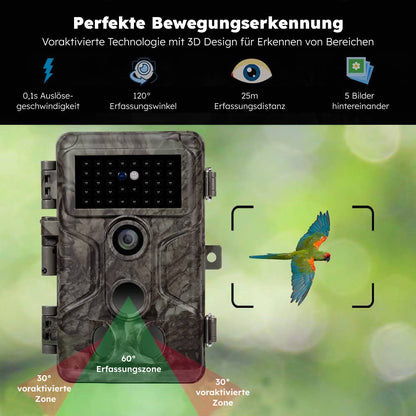 48 MP Wildkamera mit Nachtsicht (30 m) und 2,4 Zoll Farbbildschirm