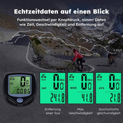 Fahrradtacho (kabellos) mit LCD-Display, 16 Funktionen, IP54 & Hintergrundbeleuchtung