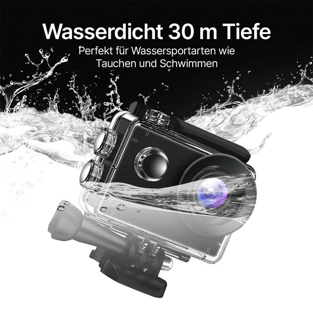 4K Action-Kamera mit WiFi, 2 Zoll Touchscreen & 30 m Unterwassergehäuse (Schwarz)