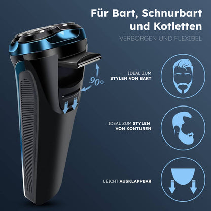 AmurheyDirect elektrischer Herrenrasierer mit Pop-up-Trimmer, Nass- und Trockenrasur, 99 Min. Laufzeit