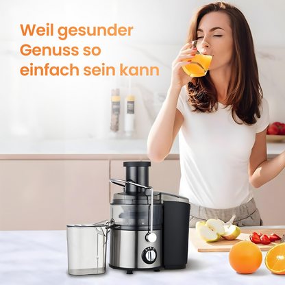 Entsafter aus Edelstahl mit großer Einfüllöffnung und 2 Geschwindigkeitsstufen