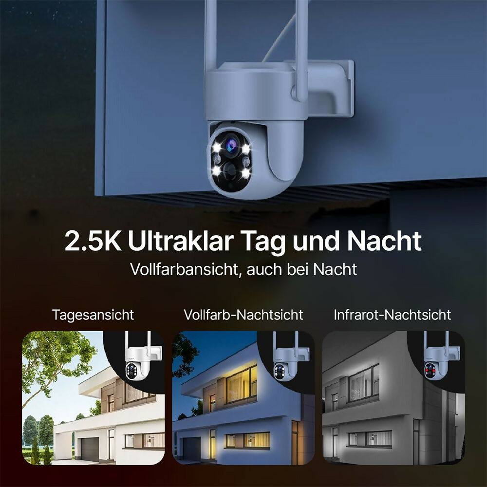 AUKTECH Außen-Überwachungskamera Solar 360° 2.5K Farbnachtsicht IP66 (Weiß)