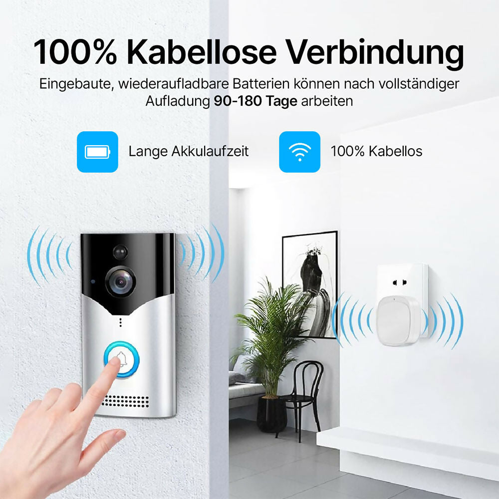Türklingel mit 4MP Kamera, Nachtsicht, PIR, Zwei-Wege-Audio, Akku, 2,4-GHz-WLAN