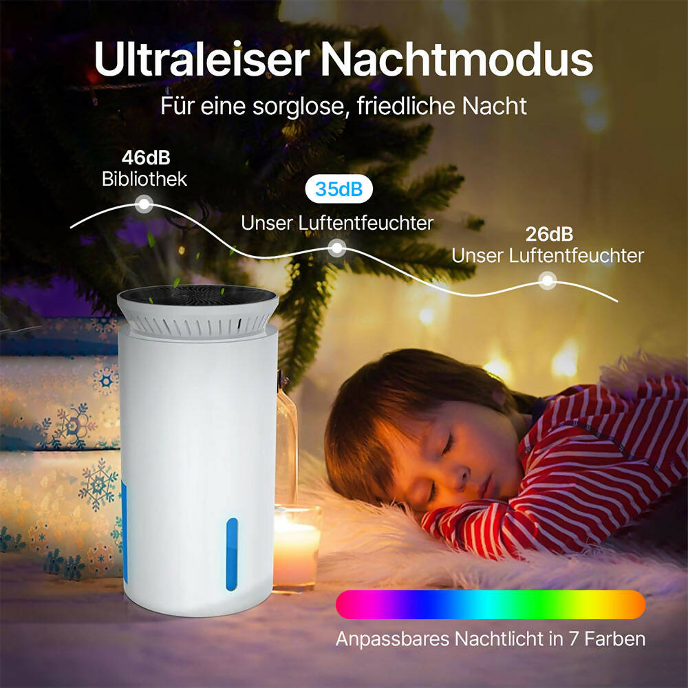 Elektrischer Luftentfeuchter weiß, 2000 ml, Peltier, 2 Modi, 7-Farben-Nachtlicht