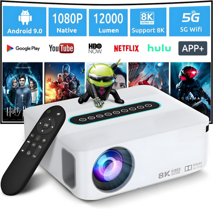 Smart Beamer 1080P mit 4K/8K Support, 5G WiFi & Bluetooth (Weiß)