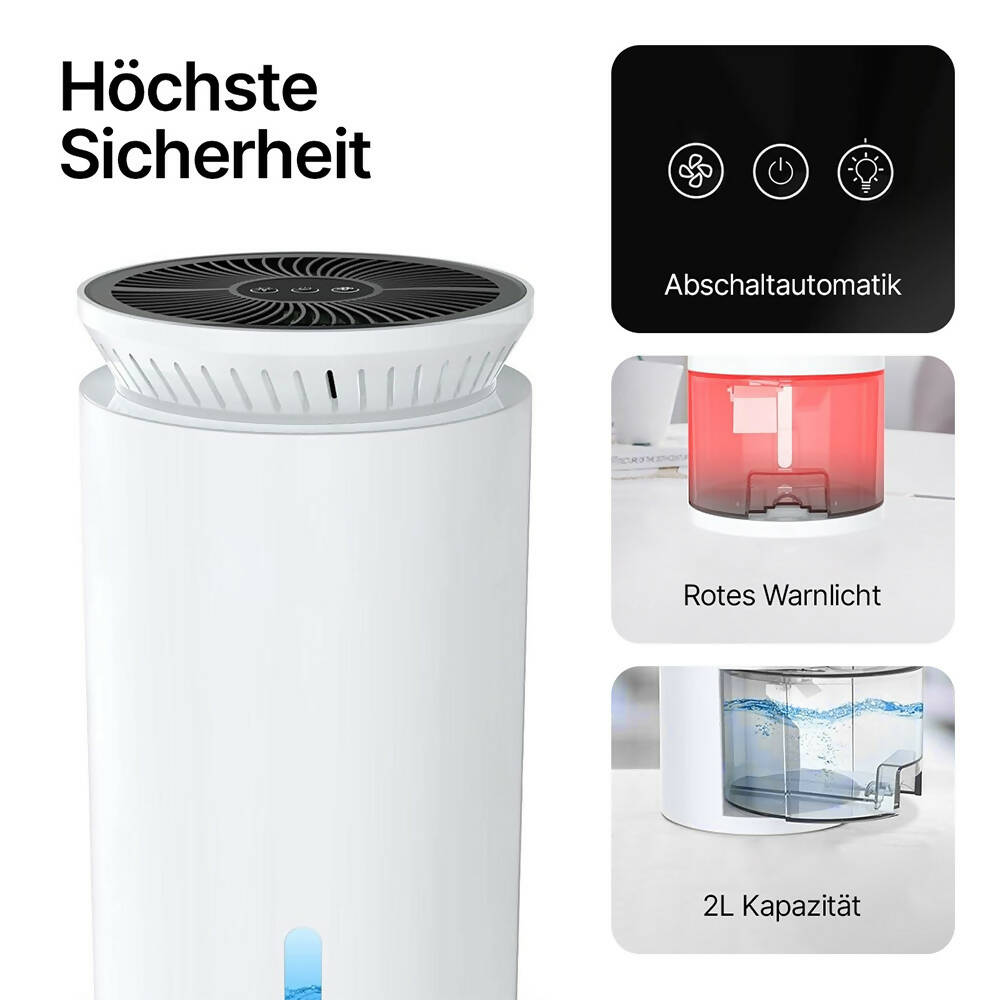 Elektrischer Luftentfeuchter weiß, 2000 ml, Peltier, 2 Modi, 7-Farben-Nachtlicht