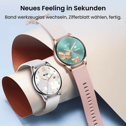 ssitech Damen Smartwatch W Pro Gold-Rosa mit Silikonarmband