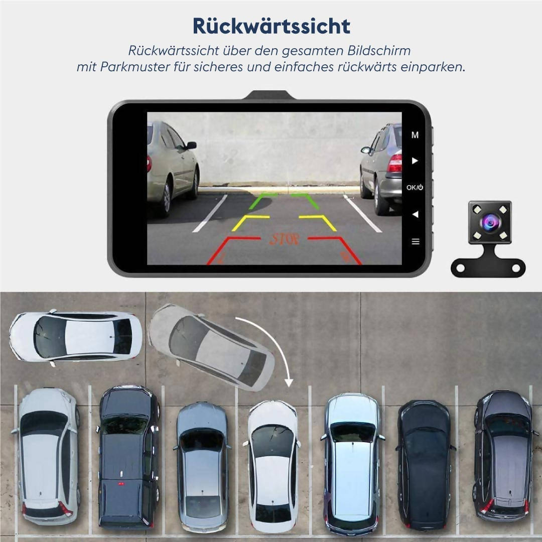 Dashcam mit 32 GB Karte, 4 Zoll Display, Full HD, 170 Grad Weitwinkel (Silber)
