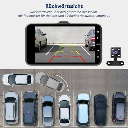 Dashcam mit 32 GB Karte, 4 Zoll Display, Full HD, 170 Grad Weitwinkel (Silber)