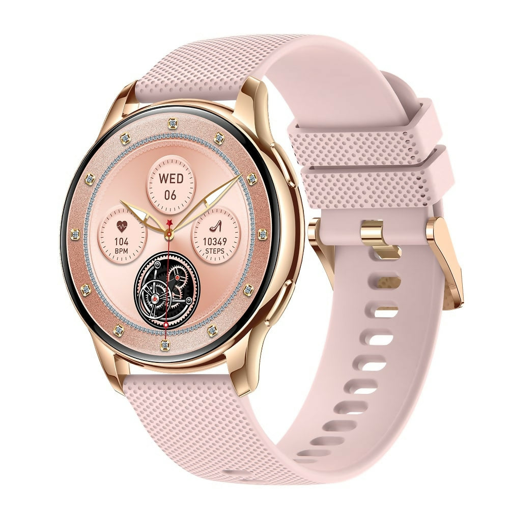 ssitech Damen Smartwatch W Pro Gold-Rosa mit Silikonarmband