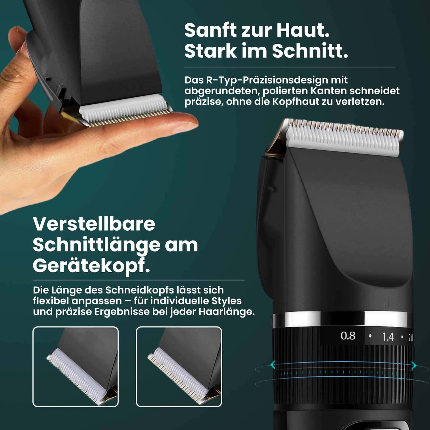 ssitech Haarschneidemaschine mit Barttrimmer, USB-Ladung, Titan-Klinge, Silber