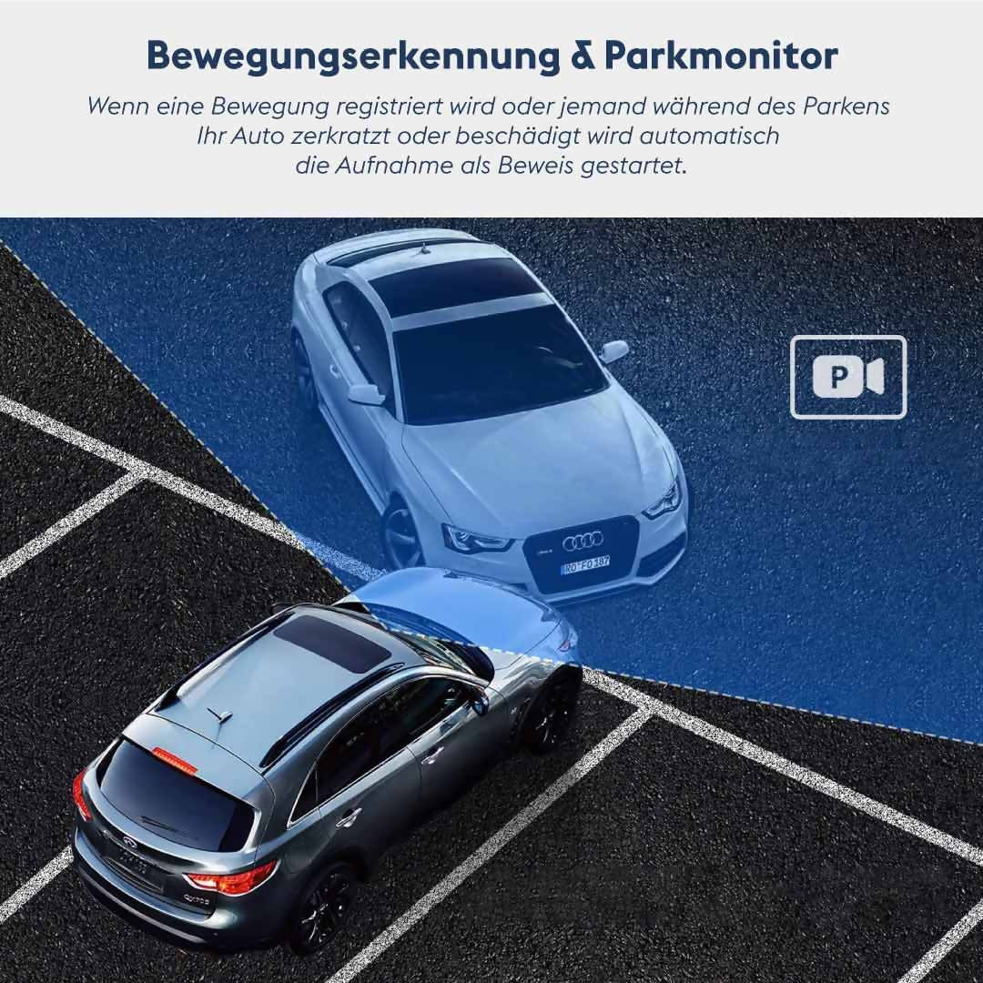 Dashcam mit 32 GB Karte, 4 Zoll Display, Full HD, 170 Grad Weitwinkel (Silber)