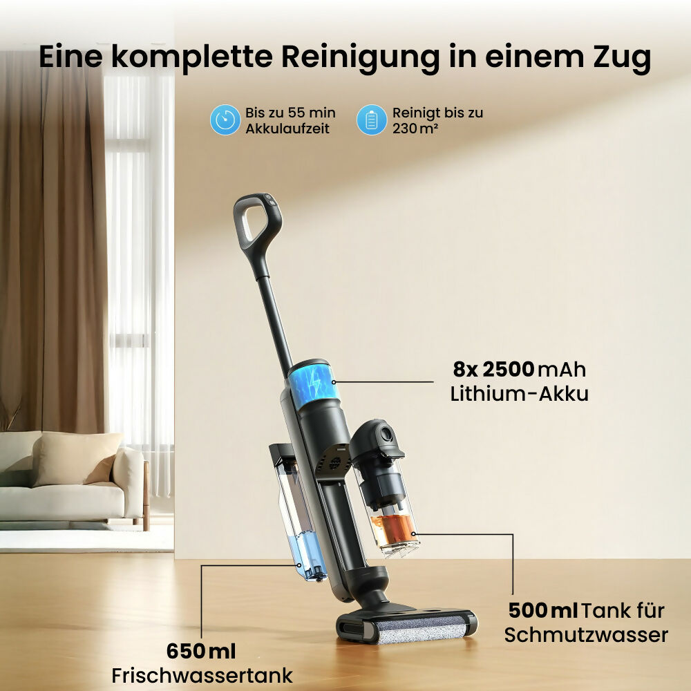 Nass-Trockensauger mit starker Saugkraft: 3 Reinigungsmodi, 55 Min Laufzeit & leiser Betrieb unter 65 dB
