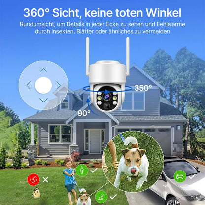 AUKTECH Außen-Überwachungskamera Solar 360° 2.5K Farbnachtsicht IP66 (Weiß)