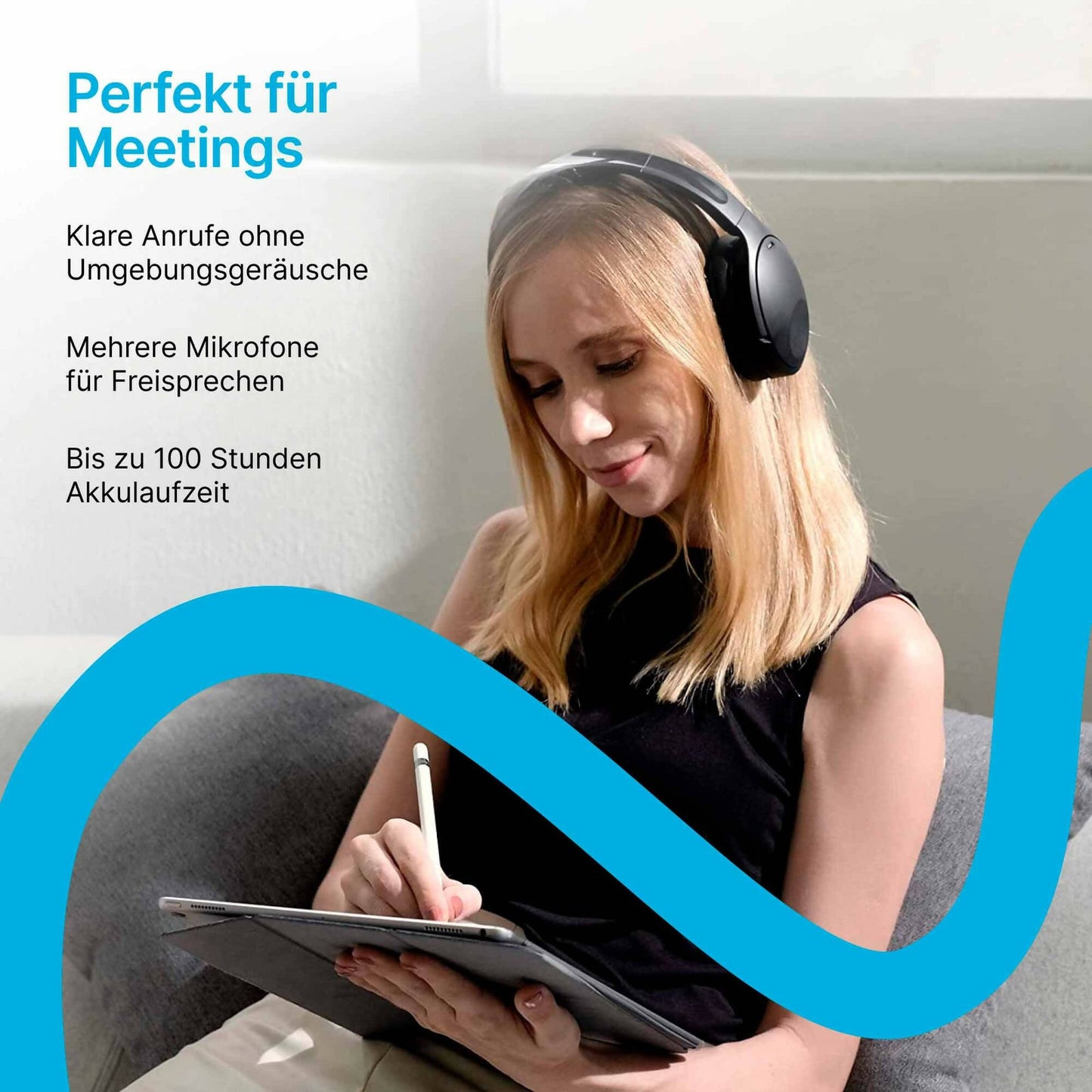 Noise-Cancelling Over-Ear Kopfhörer (Schwarz) – Bluetooth, bis zu 100 Std. Akku, Schnellladen
