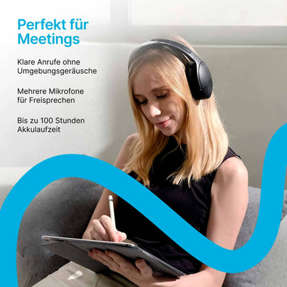 Noise-Cancelling Over-Ear Kopfhörer Bluetooth, 100 Std. Akku, Schnellladen (Schwarz)
