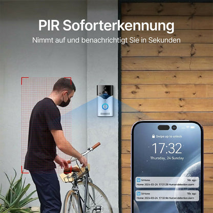 Türklingel mit 4MP Kamera, Nachtsicht, PIR, Zwei-Wege-Audio, Akku, 2,4-GHz-WLAN
