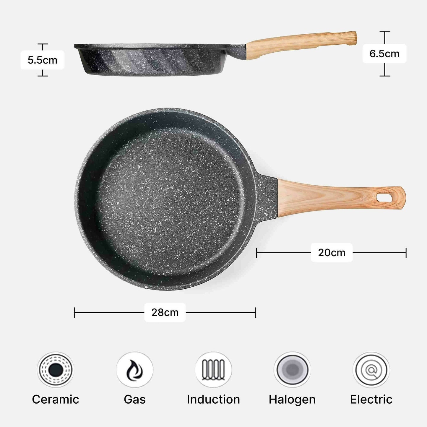 Fesha Store Bratpfanne 28 cm mit Antihaftbeschichtung, für Induktion, Gas und Keramik