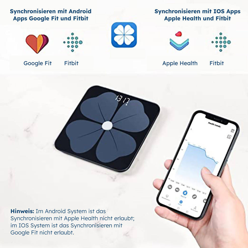 Digitale Körperfettwaage mit App & Bluetooth (Vitafit) – Schwarz, 13 Messwerte, Multi-User, ITO-Glas