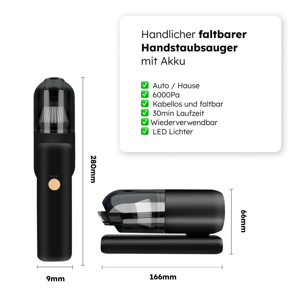 Cskyzk Akku-Handstaubsauger mit 6000 Pa, LED-Licht und klappbarem Griff