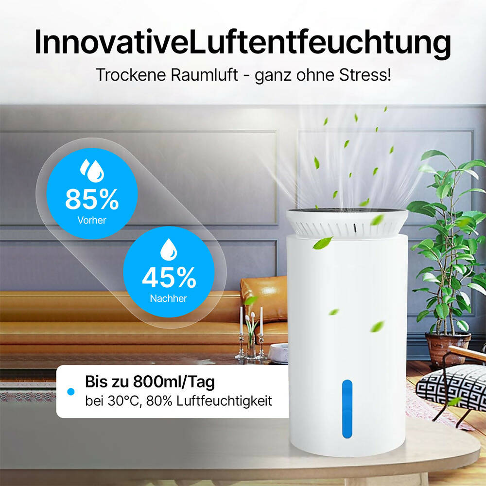 Elektrischer Luftentfeuchter weiß, 2000 ml, Peltier, 2 Modi, 7-Farben-Nachtlicht
