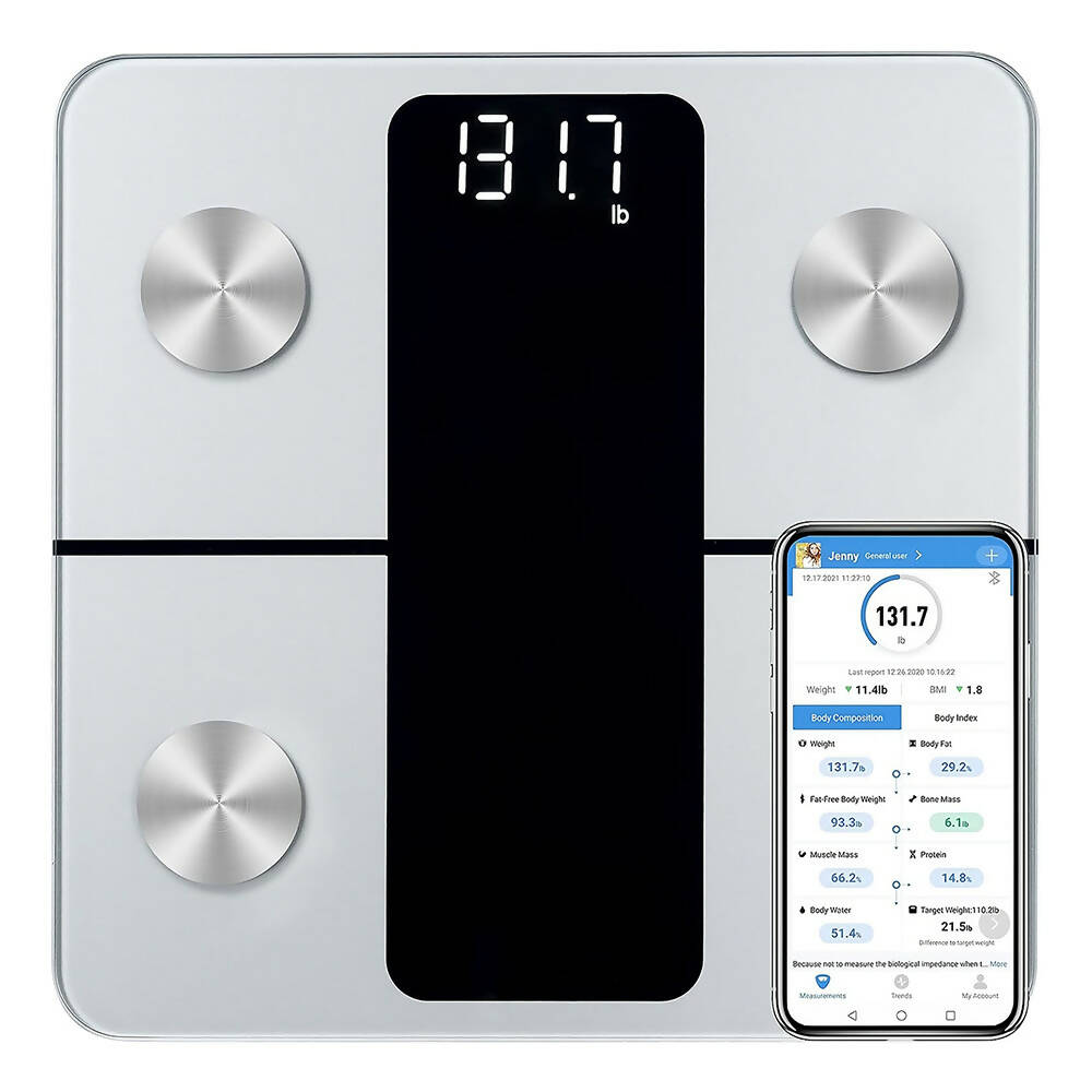 Vitafit Körperfettwaage Silber mit App-Anbindung (13 Werte) bis 180 kg