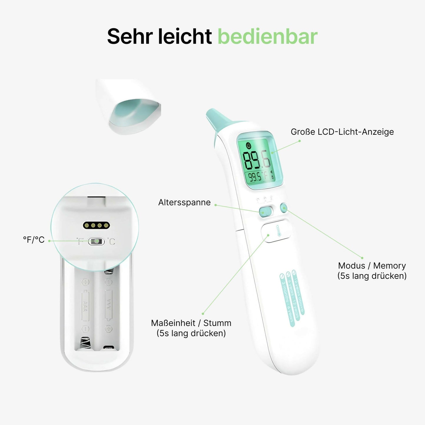 OhutTimo-Direct Infrarot-Thermometer für Stirn und Ohr mit Fieberalarm