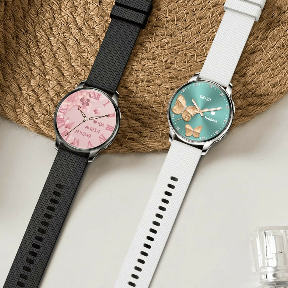 ssitech Damen Smartwatch W Pro Gold-Rosa mit Silikonarmband