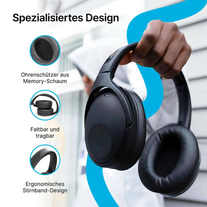 Noise-Cancelling Over-Ear Kopfhörer Bluetooth, 100 Std. Akku, Schnellladen (Schwarz)