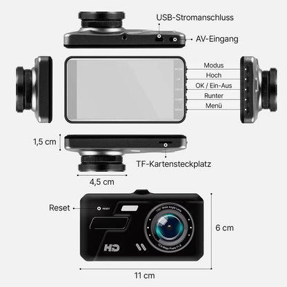 Dashcam Front- und Rueckkamera 1080p Full HD Nachtsicht Parkueberwachung G-Sensor Blau