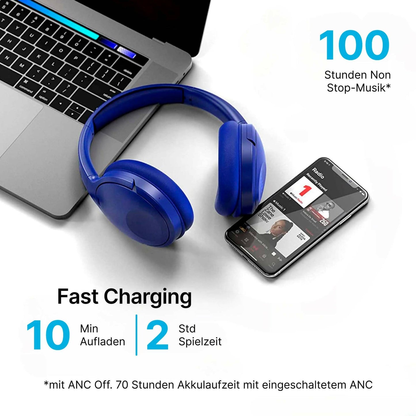 Noise-Cancelling Over-Ear Kopfhörer (Schwarz) – Bluetooth, bis zu 100 Std. Akku, Schnellladen