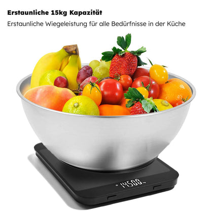 Vitafit Digitale Küchenwaage mit LED-Display, Tara-Funktion und 15 kg