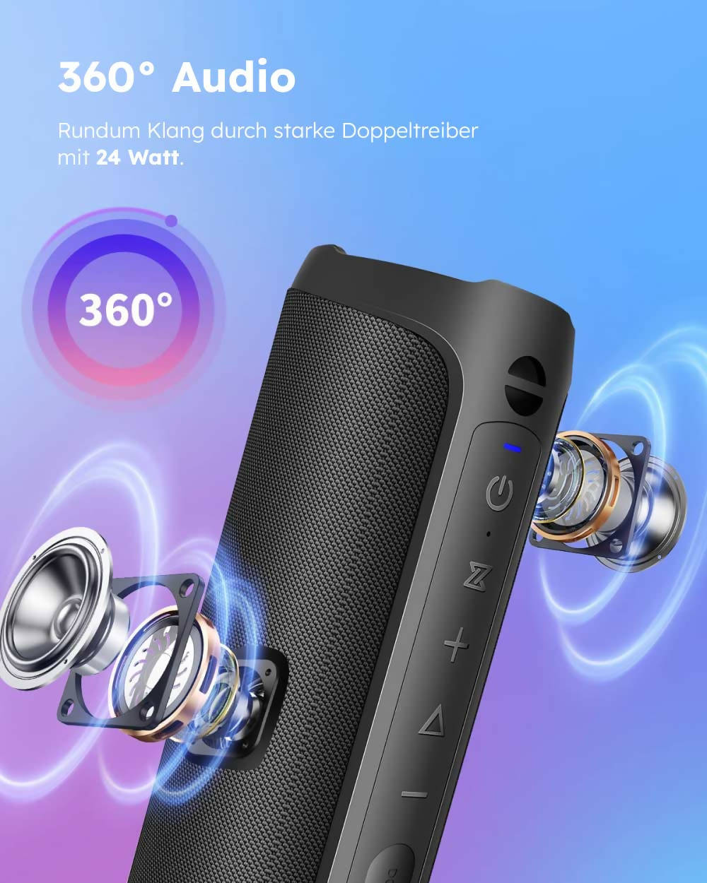 AUKTECH Bluetooth-Lautsprecher mit 24 W, IPX7, Freisprechfunktion und LED-Licht