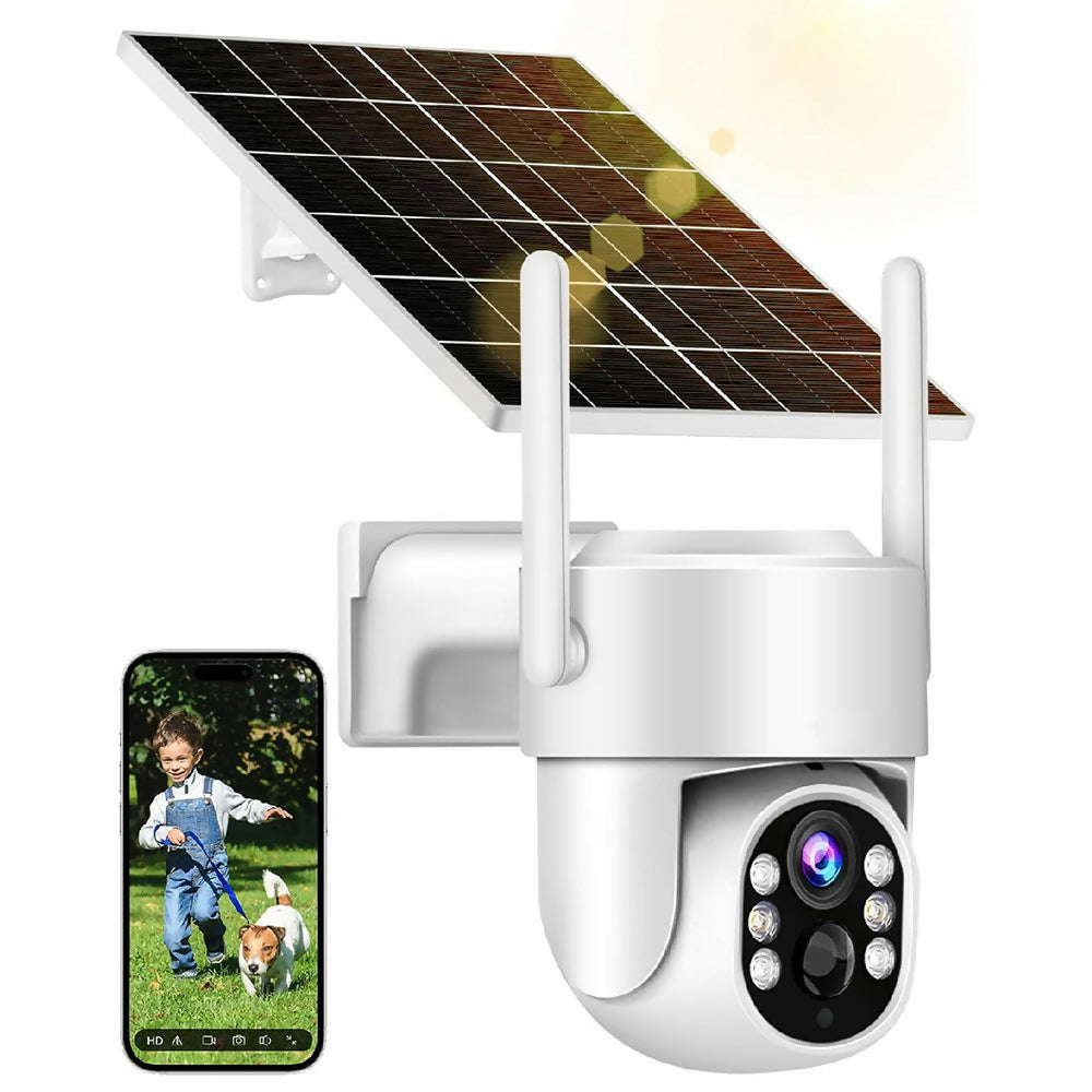 AUKTECH Außen-Überwachungskamera Solar 360° 2.5K Farbnachtsicht IP66 (Weiß)