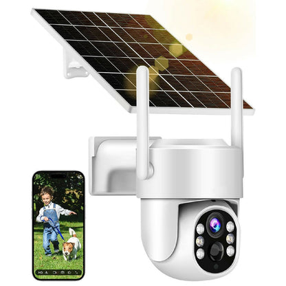 AUKTECH Außen-Überwachungskamera Solar 360° 2.5K Farbnachtsicht IP66 (Weiß)
