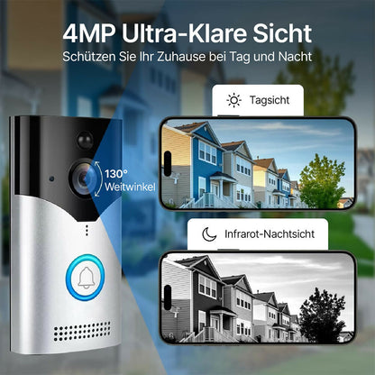 Türklingel mit 4MP Kamera, Nachtsicht, PIR, Zwei-Wege-Audio, Akku, 2,4-GHz-WLAN