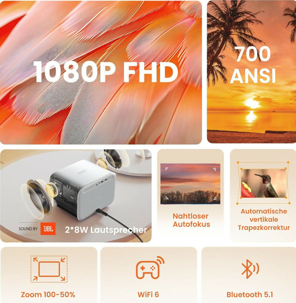 Yaber 1080p Full-HD Heimkino-Beamer mit WiFi 6 und Bluetooth 5.1