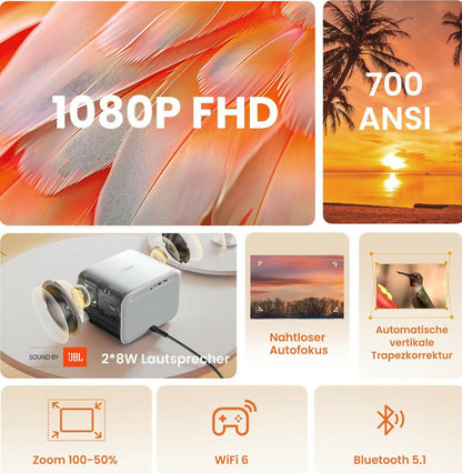 Yaber 1080p Full-HD Heimkino-Beamer mit WiFi 6 und Bluetooth 5.1