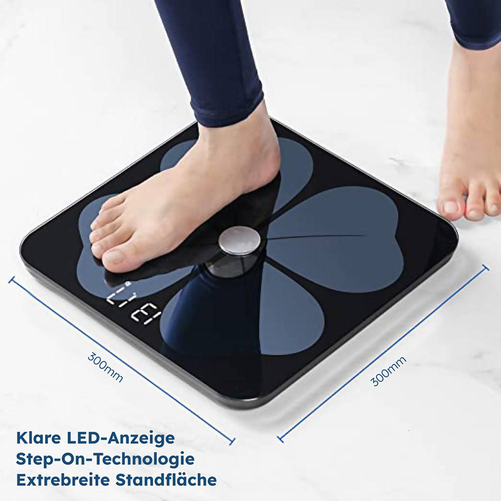 Digitale Körperfettwaage mit App & Bluetooth (Vitafit) – Schwarz, 13 Messwerte, Multi-User, ITO-Glas