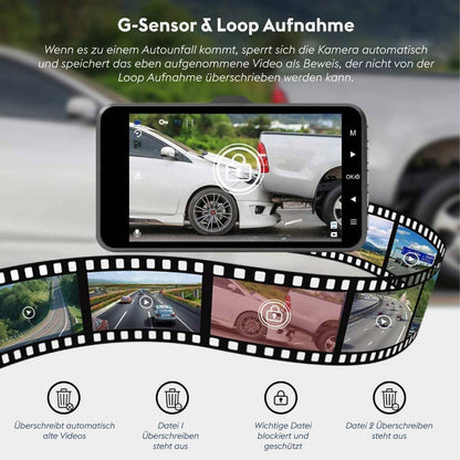 Dashcam mit 32 GB Karte, 4 Zoll Display, Full HD, 170 Grad Weitwinkel (Silber)