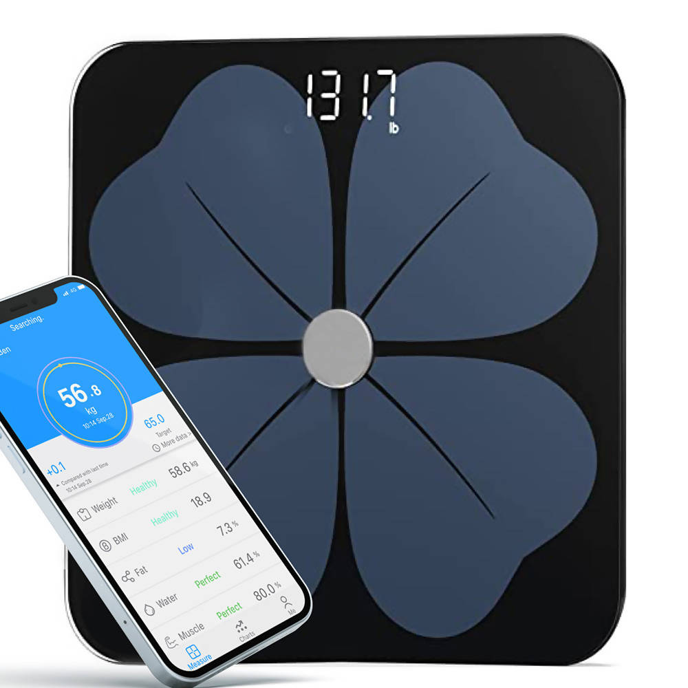 Digitale Körperfettwaage mit App & Bluetooth (Vitafit) – Schwarz, 13 Messwerte, Multi-User, ITO-Glas