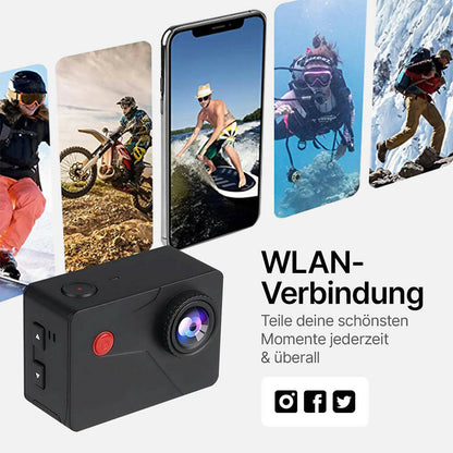4K Action-Kamera mit WiFi, 2 Zoll Touchscreen & 30 m Unterwassergehäuse (Schwarz)