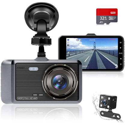 Dashcam mit 32 GB Karte, 4 Zoll Display, Full HD, 170 Grad Weitwinkel (Silber)