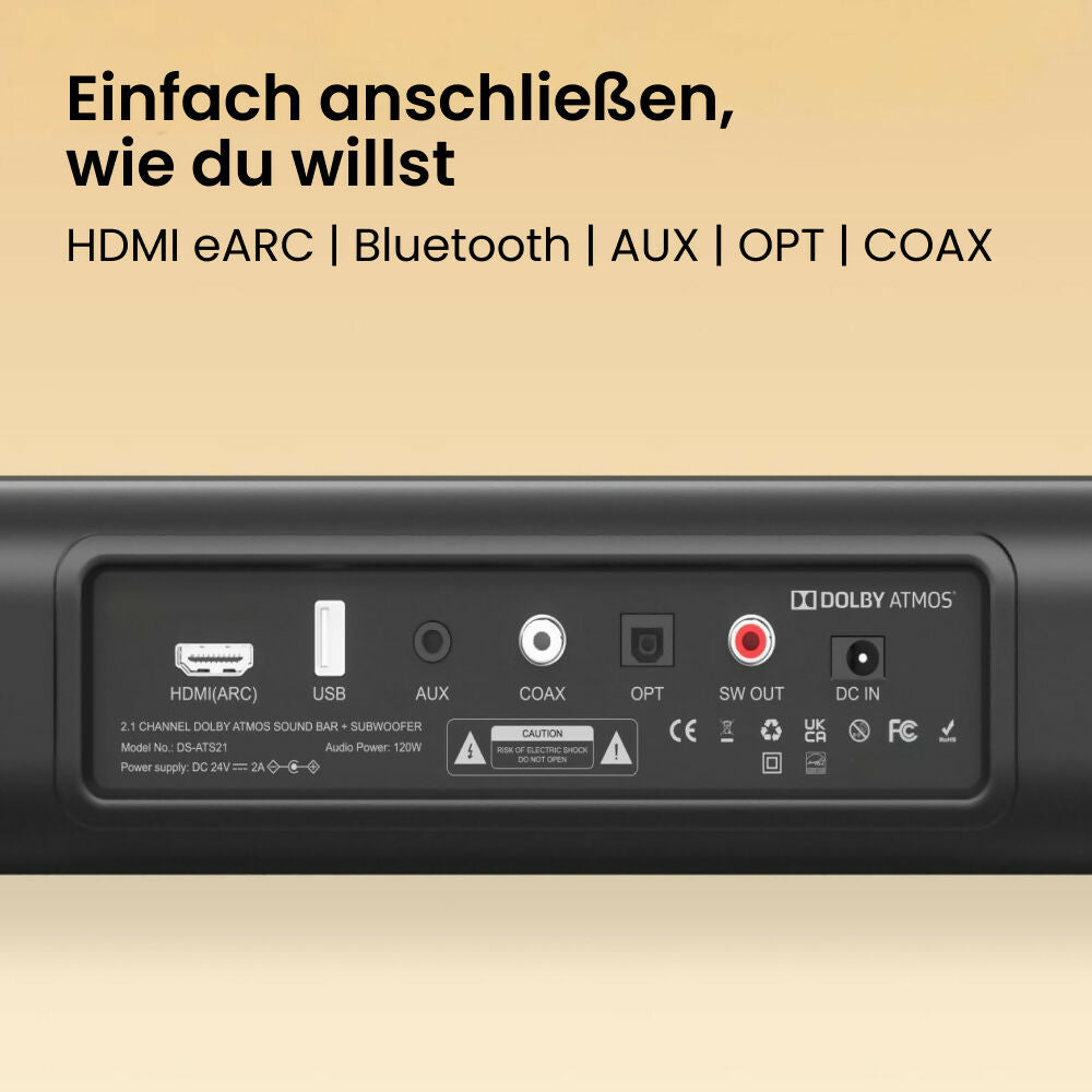 Soundbar und Subwoofer mit Dolby Atmos
