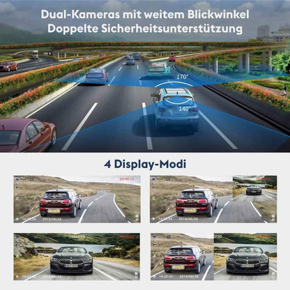 Dashcam mit 32 GB Karte, 4 Zoll Display, Full HD, 170 Grad Weitwinkel (Silber)